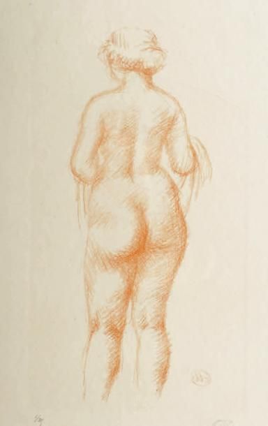 Aristide MAILLOL (1861-1944) Le modèle nu de dos Gravure à la manière de sanguine,...