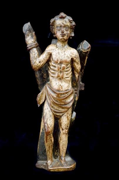 null Sculpture en bois polychrome représentant Saint Sébastien. Probablement XVIIème...