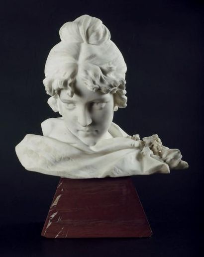 BARTHOLOME, ALBERT (1848-1928) Buste de Sarah Bernard Sculpture en marbre blanc de...