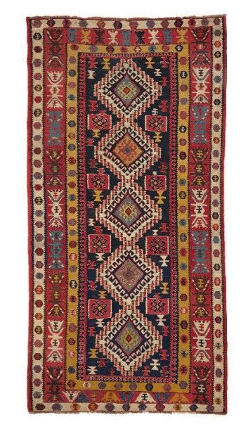 null Important et original KILIM-KOUBA (Caucase), fin 19e siècle
Champ bleu nuit...