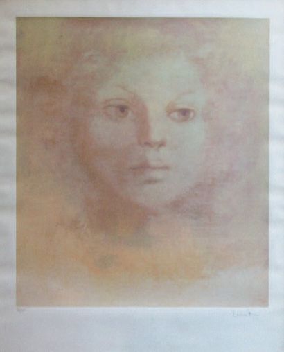 Léonor FINI (1907-1996) 
VISAGE
Lithographie en couleur sur papier, Signée en bas...