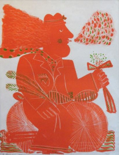 Alecos FASSIANOS (1935) 
CYCLISTE ROUGE, 1970
Lithographie en couleur sur papier,...