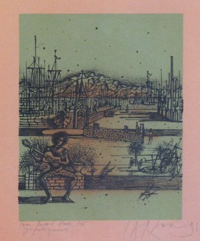 Jean CARZOU (1907-2000) 
GUITARISTE
Lithographie, signée et datée 91 en bas à droite,...