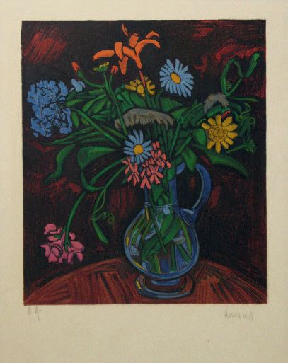 Isis KISCHKA (1908-1973) 
BOUQUET
Lithographie en couleur sur papier, signée en bas...