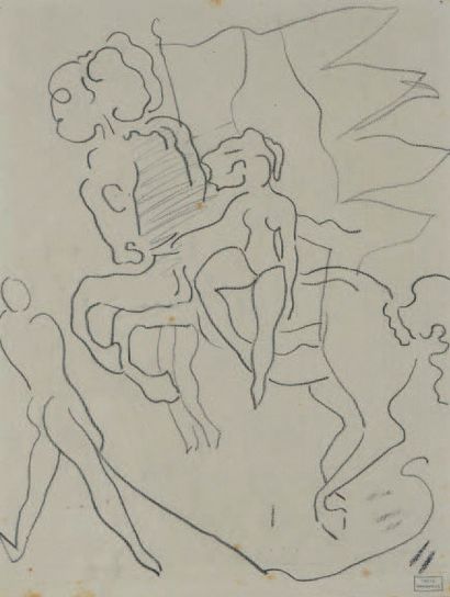 Emmanuel GONDOUIN (1883-1934) 
SCÈNE DE CIRQUE
Fusain, signé en bas à droite du cachet
31...