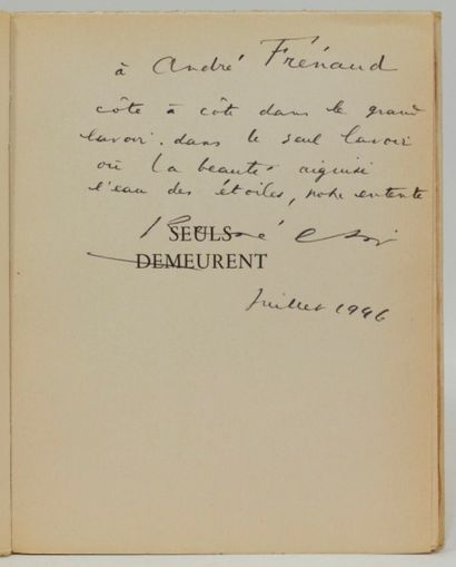 CHAR (René) SEULS DEMEURENT. Paris, N.R.F., Gallimard, 1945; pet. in-4, broché, couverture...