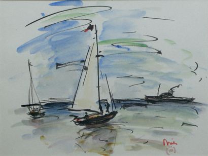 Jean DRIES (1905-1973) 
MARINE, 1953
Aquarelle sur papier, signée et datée en bas...