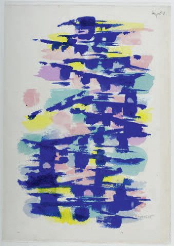 Alfred MANESSIER (1911-1993) 
LES PONTS
Aquarelle sur papier Canson, Signée en bas...
