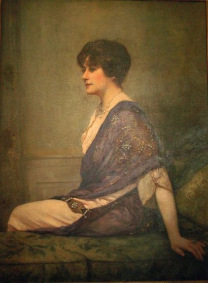HENRI GERVEX (1852-1929) Portrait de Suzanne Joire en robe Paquin Huile sur toile,...