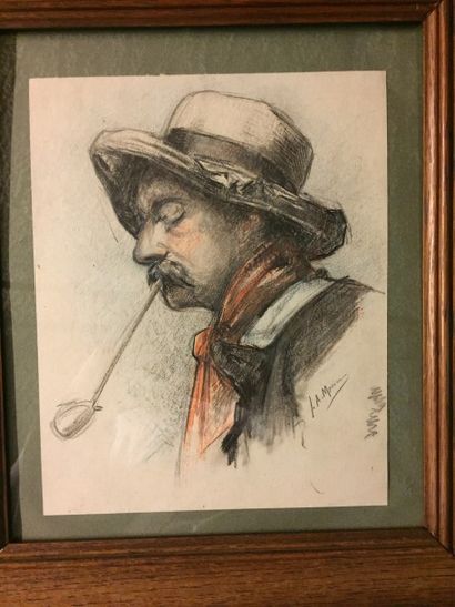 ECOLE FRANÇAISE DU DÉBUT DU XXÈME SIÈCLE 
L'homme à la pipe
Dessin au fusain sig...