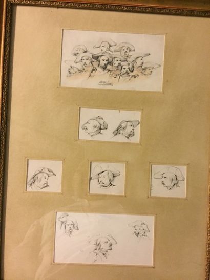 LEMAITRE (XIX7me siècle) 11 feuillets d'étude à l'encre
Différentes tailles