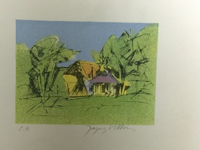 Jacques VILLON (1875-1963) 
La maison jaune
Lithographie en couleurs sur papier,...