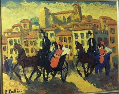 Emmanuel BELLINI (1904-1989) 
Cannes à la Belle Époque
Huile sur toile
Signé en bas...