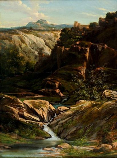 Attribué à Ernest BUTTURA (1841-1920) 
Le torrent
Huile sur toile 66 x 48 cm