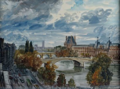 Albert DECARIS (1901-1988) 
Vue de paris
Gouache sur papier, signée en bas à droite
48...