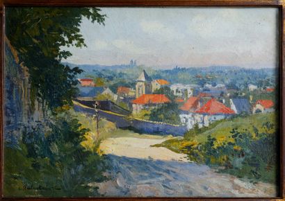 Lionello BALESTRIERI (1872-1958) SOLEIL COUCHANT ET VUE DE VILLAGE
Deux huiles sur...