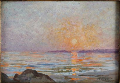 Lionello BALESTRIERI (1872-1958) SOLEIL COUCHANT ET VUE DE VILLAGE
Deux huiles sur...