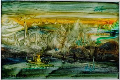 Pierre Chalou (1924-2006) Paysages surréaliste
Suite de 4 huiles sur papier, signées...
