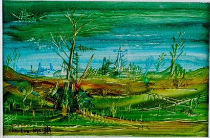 Pierre Chalou (1924-2006) Paysages surréaliste
Suite de 4 huiles sur papier, signées...