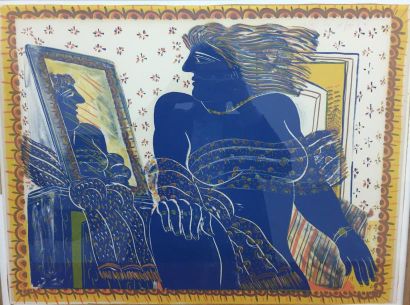 Alecos FASSIANOS (1935) Nu bleu au miroir
Lithographie en couleur sur papier, signée...