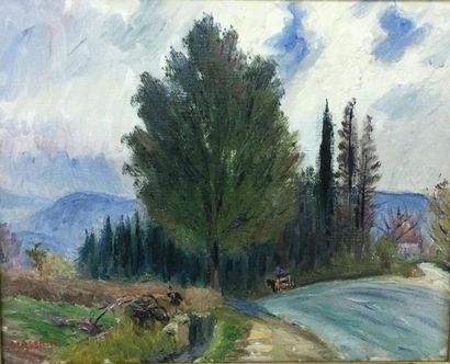 RENE SEYSSAUD (1867-1952) Paysage au grand arbre
Huile sur toile, signée en bas à...