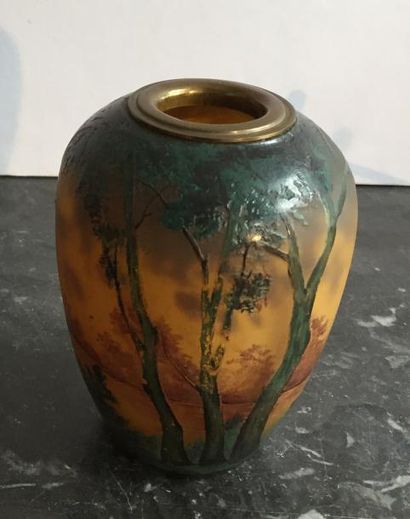 MULLER FRERES (1897 /1936) 
Vase ovoïde en verre multicouche à décor dégagé à l'acide...