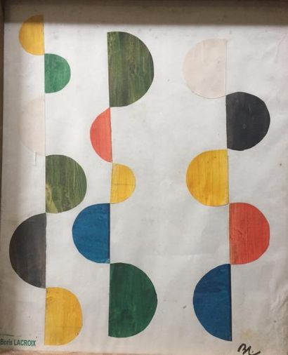 Boris LACROIX (1902-1984) 
Composition aux demi-sphères
Gouache sur papier, monogrammé...