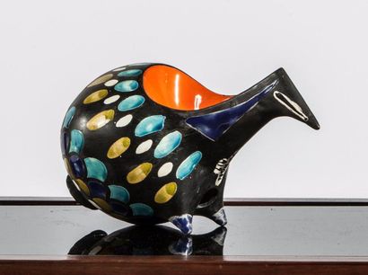 ROGER CAPRON (1922-2006) 
Vide poche «poule» en céramique polychrome
Signé, H16c...