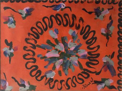 Christian BÉRARD (1902-1949) 
Projet d'une maquette de tapis Gouache de forme ovale...