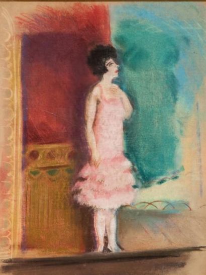 Edmond HEUZE (1883-1967) 
LA CANTATRICE Dessin au Pastel, non signé, 58x43cm
