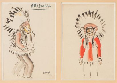 Edmond HEUZE (1883-1967) 
PROJET DE COSTUMES POUR INDIENS Aquarelle sur papier
