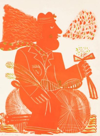 Alecos FASSIANOS (1935) 
Cycliste rouge, 1970
Lithographie en couleurs sur papier,...