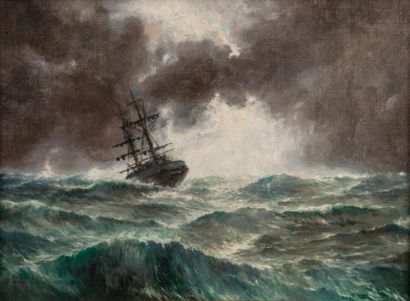 Léon ZEYTLINE (1885-1962) 
BATEAU DANS LA TEMPÊTE huile sur toile, signée