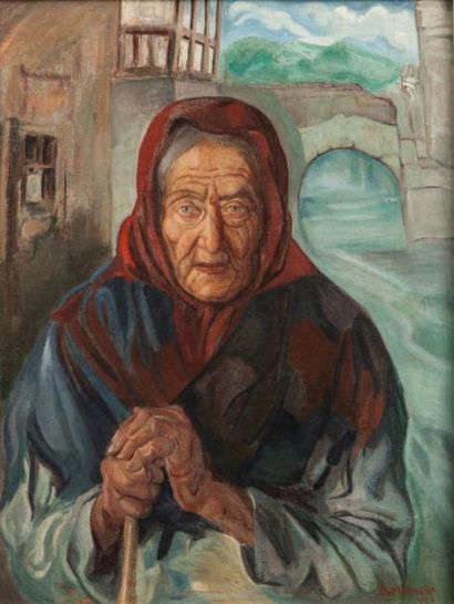DIEGO RIVERA (1886-1957) FEMME AU FICHU (1907) Huile sur toile, signée et datée en...