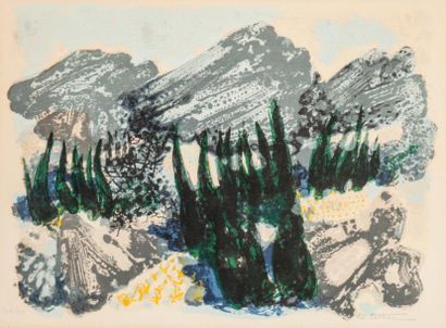Maurice Elie SARTHOU (1911-2000) 
PAYSAGE DE PROVENCE Lithographie, signée en bas...