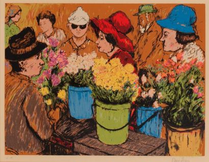 David AZUZ (1942 - 2014) 
LE MARCHÉ AUX FLEURS Lithographie en couleur
53 x 70cm