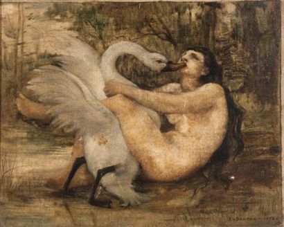 Edouard DANTAN (1848 - 1897) 
LEDA ET LE CYGNE huile sur toile signée et datée 1873
33...