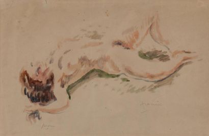 Jules PASCIN (1885 - 1930) 
LE MODÈLE NU ÉTENDU»
Aquarelle signée 22.5x34.5cm