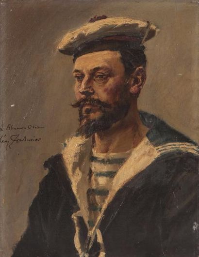 Leon COUTURIER (1842-1935) Portrait d'un marin huile sur panneau signée
35x27cm