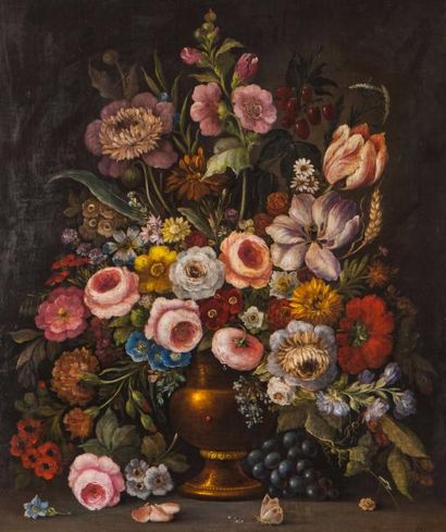 ECOLE FRANCAISE DU XIXème siècle Bouquet de fleurs de champs huile sur toile dans...