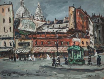 Robert LAVOINE (1916-1999) Place près de Montmartre, Paris
Gouache sur papier, Signée...
