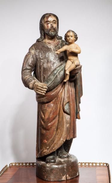 null Saint joseph et l'enfant Jésus
Sculpture en bois polychrome
XIXème siècle, accidents...