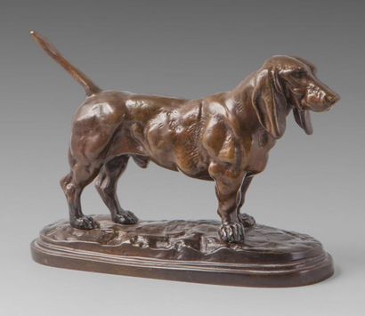 Antoine Louis Barye (1796-1875) Le Basset Sculpture, épreuve en bronze à patine brune...