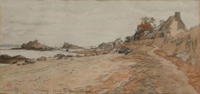 Lucien OTT (Paris, 1870 - Villeneuve Saint-Georges, 1927) Plage de Roc'h Hir à Loguivy
Aquarelle...