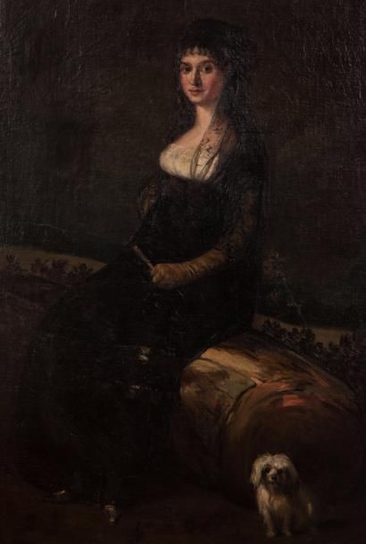 Ecole Espagnole du XIXème siècle, suiveur de Goya Femme à la mantille Huile sur toile,...