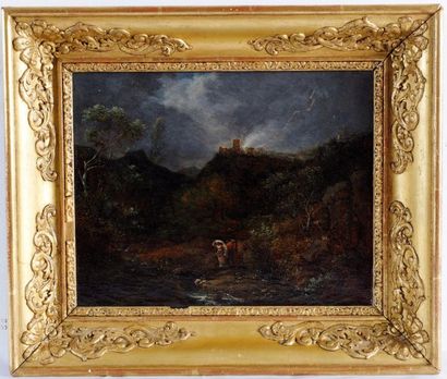 Claude THIENON (1772-1846) Soir d'orage
Huile sur toile, 30x46cm. Cadre XIXème s...