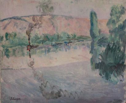 Henri LEBASQUE (1865-1937) Le vapeur huile sur toile signée en bas à droite
31x4...