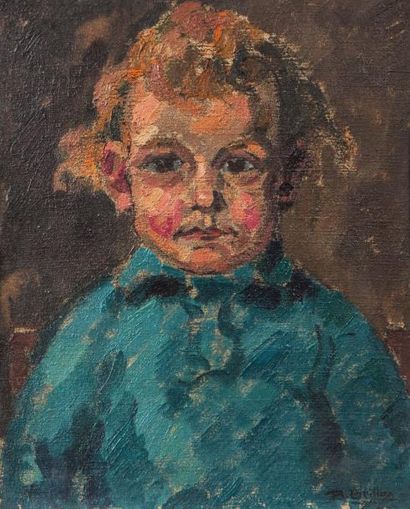 Roger Grillon (1881-1938) Portrait d'enfant huile sur panneau, signée en bas à droite...