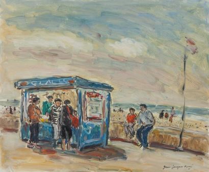 Jean- Jacques RENE (Né en 1943) Soleil à Dieppe huile sur toile signée en bas à ...