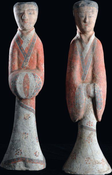 null WESTERN HAN DYNASTY COUPLE WITH INTACT FIRED POLYCHROME Chine, Dynastie Han...